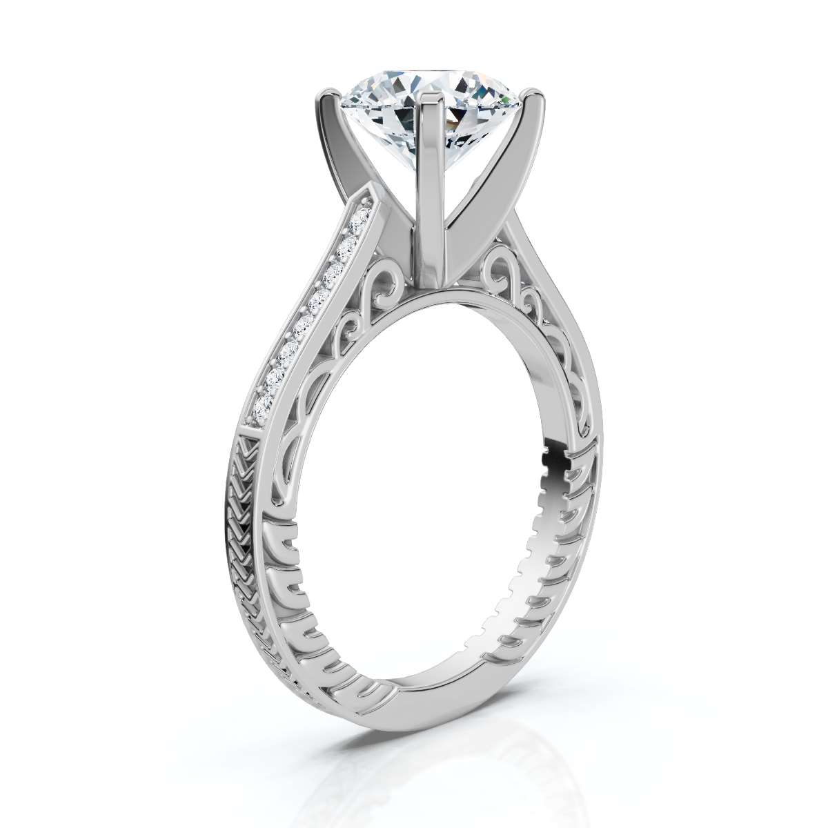 14K White Gold Calantha Filigree Accents Lab Grown Diamond Ring (1/10 ct. tw)