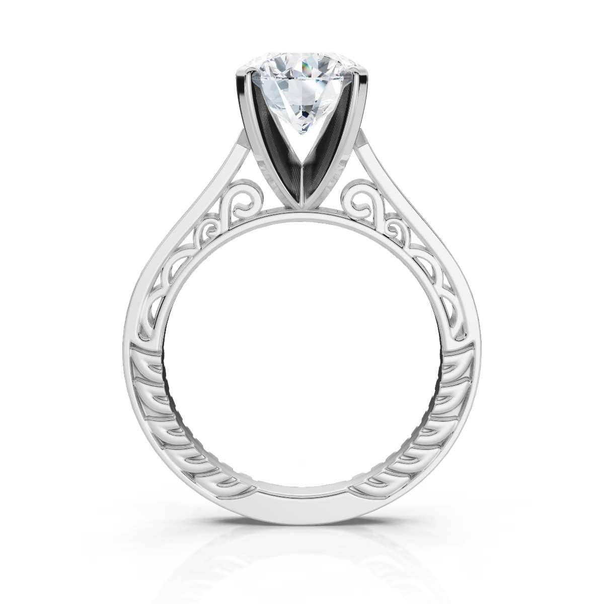 14K White Gold Calantha Filigree Accents Lab Grown Diamond Ring (1/10 ct. tw)