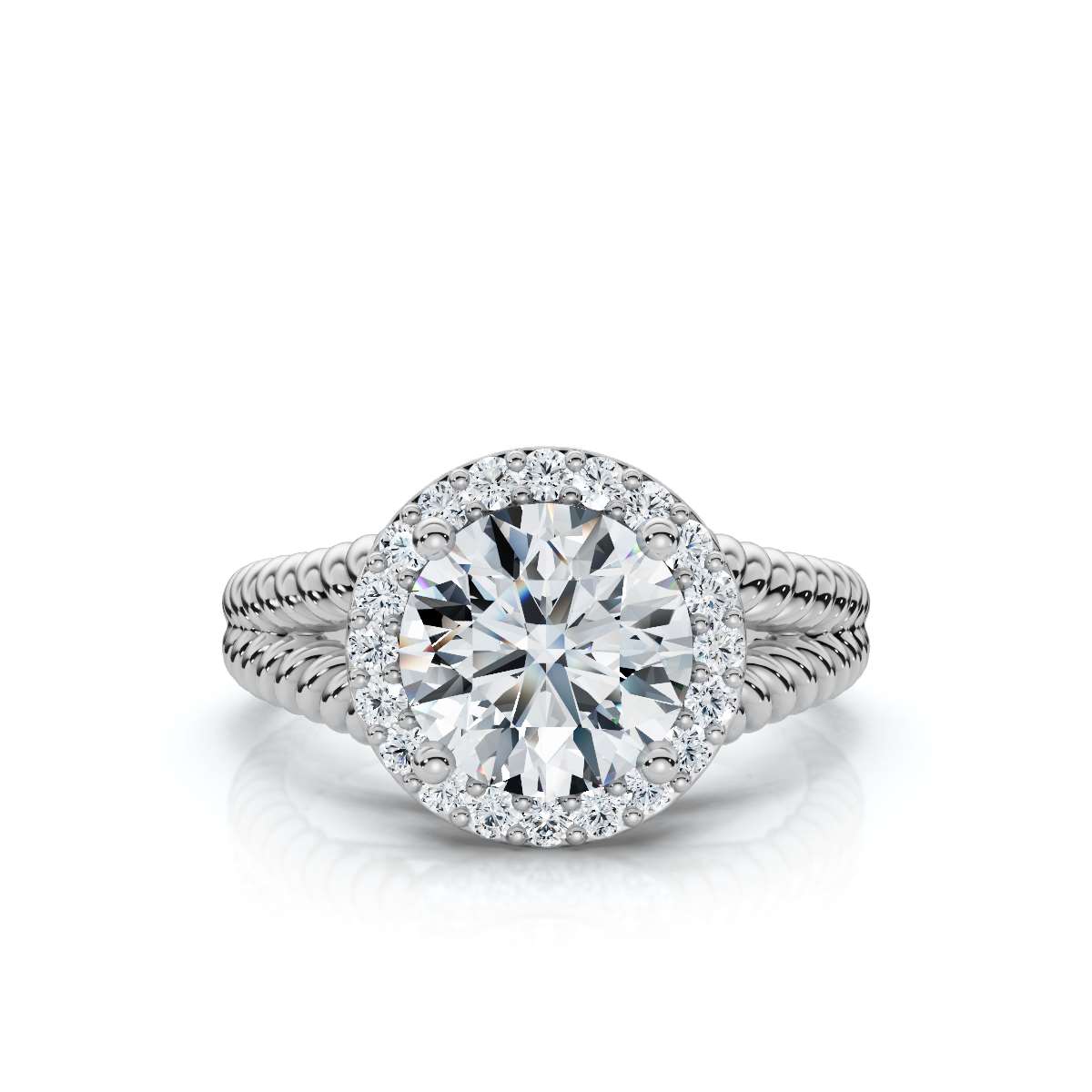 14K White Gold Donella Double Rope Split Shank Halo Lab Grown Diamond Ring (1/5 ct. tw)