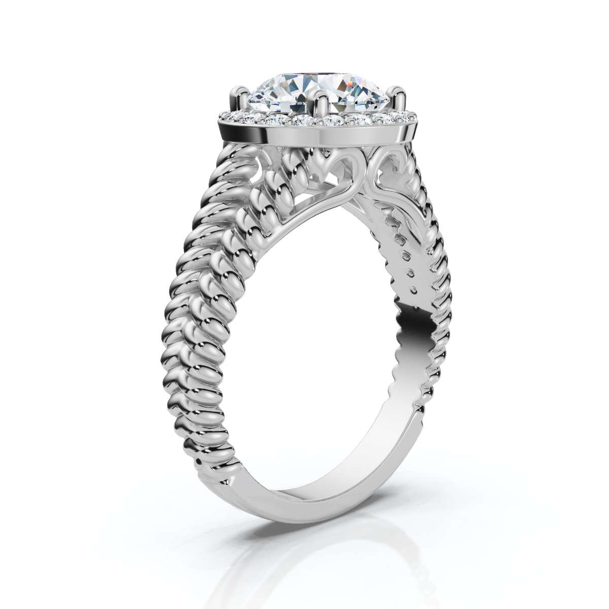14K White Gold Donella Double Rope Split Shank Halo Lab Grown Diamond Ring (1/5 ct. tw)