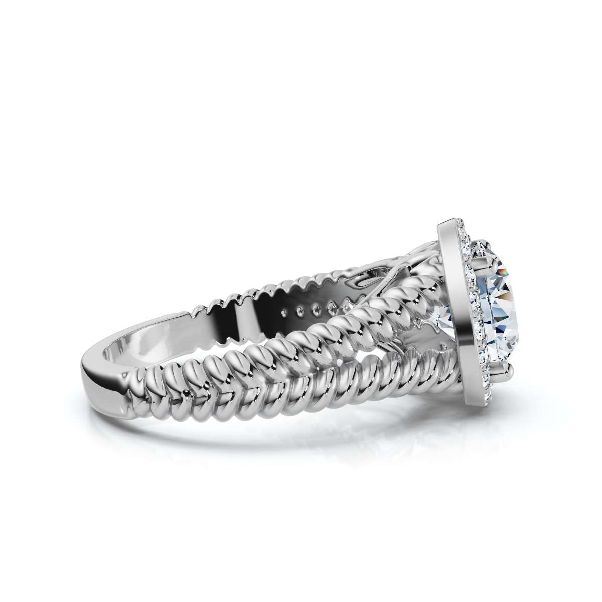 14K White Gold Donella Double Rope Split Shank Halo Lab Grown Diamond Ring (1/5 ct. tw)