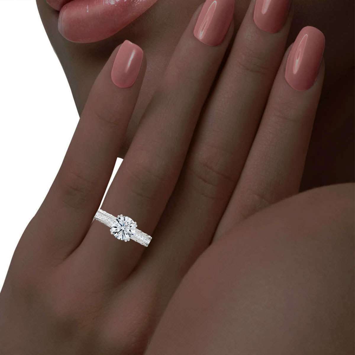 14K White Gold Lace Accents Lab Grown Diamond Ring (1/4 ct. tw)