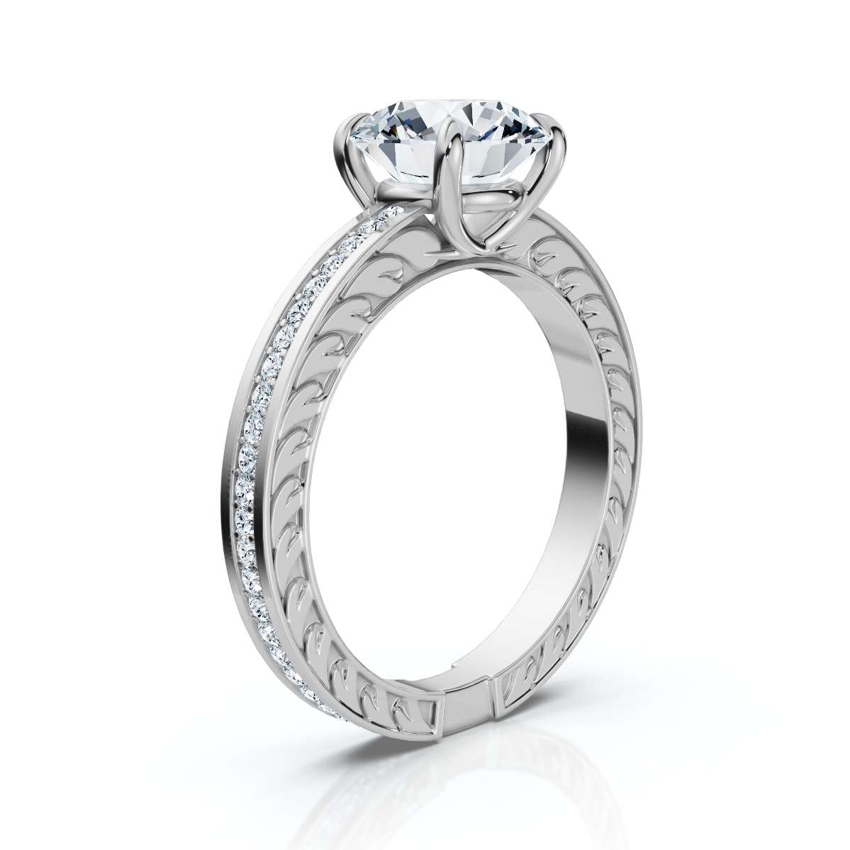 14K White Gold Waverina Engraved Accents Lab Grown Diamond Ring (1/4 ct. tw)