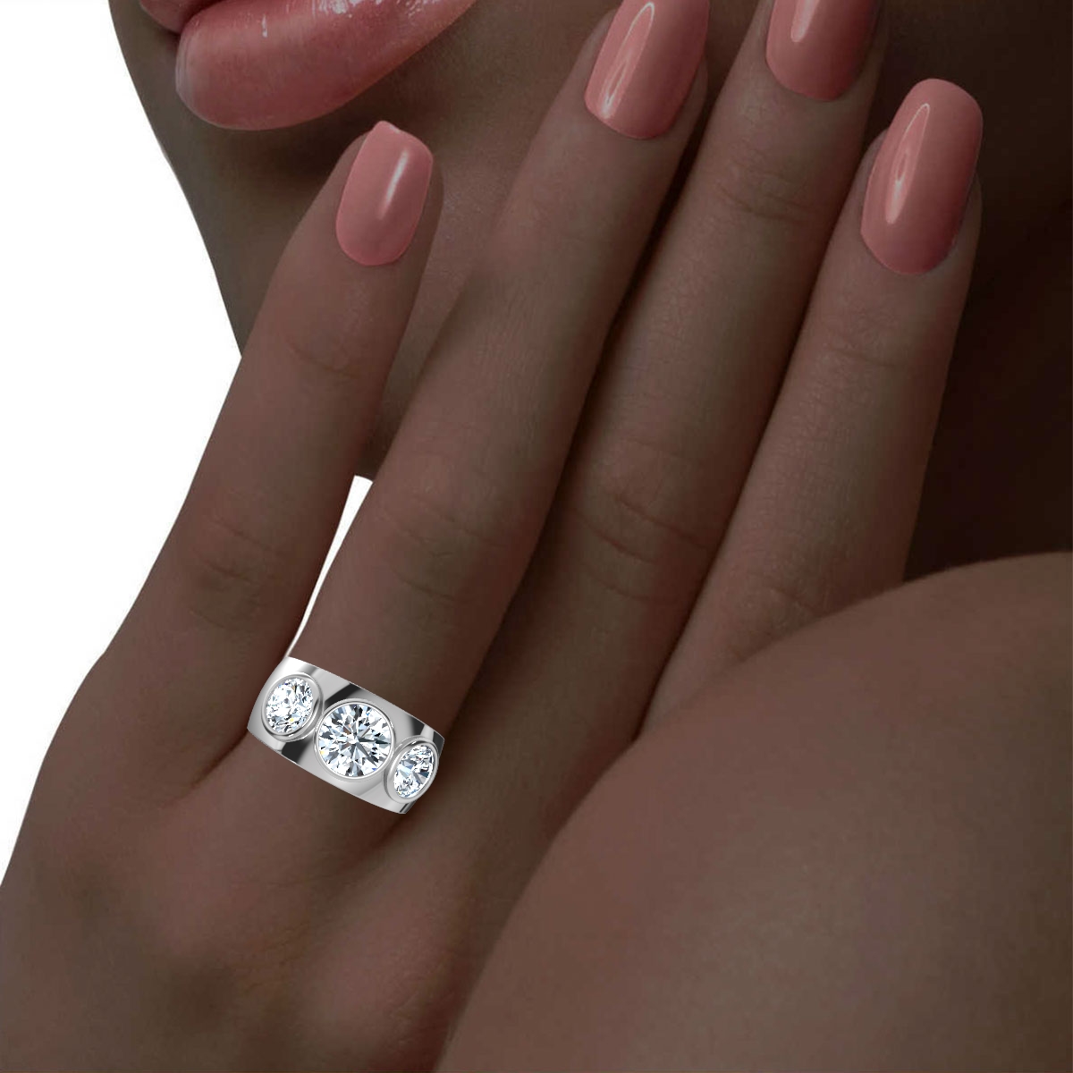 14K White Gold Adalynn Three Stone Lab Grown Diamond Bezel Set Ring (2.00 ct. tw)