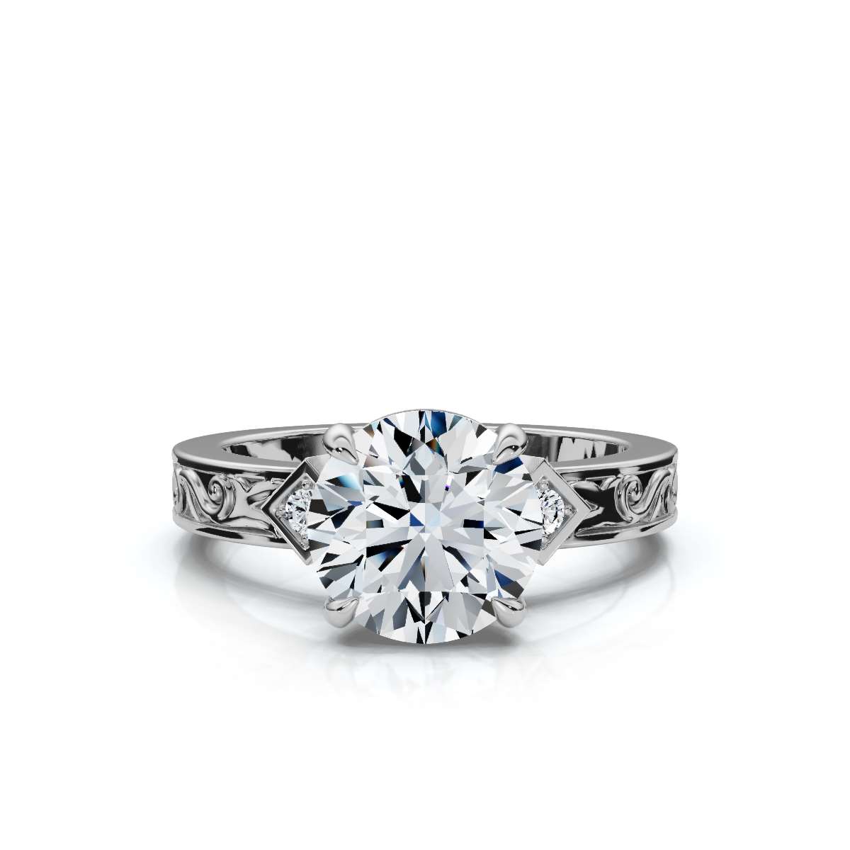 14K White Gold Zelda Filigree Accents Lab Grown Diamond Ring (1/20 ct. tw)