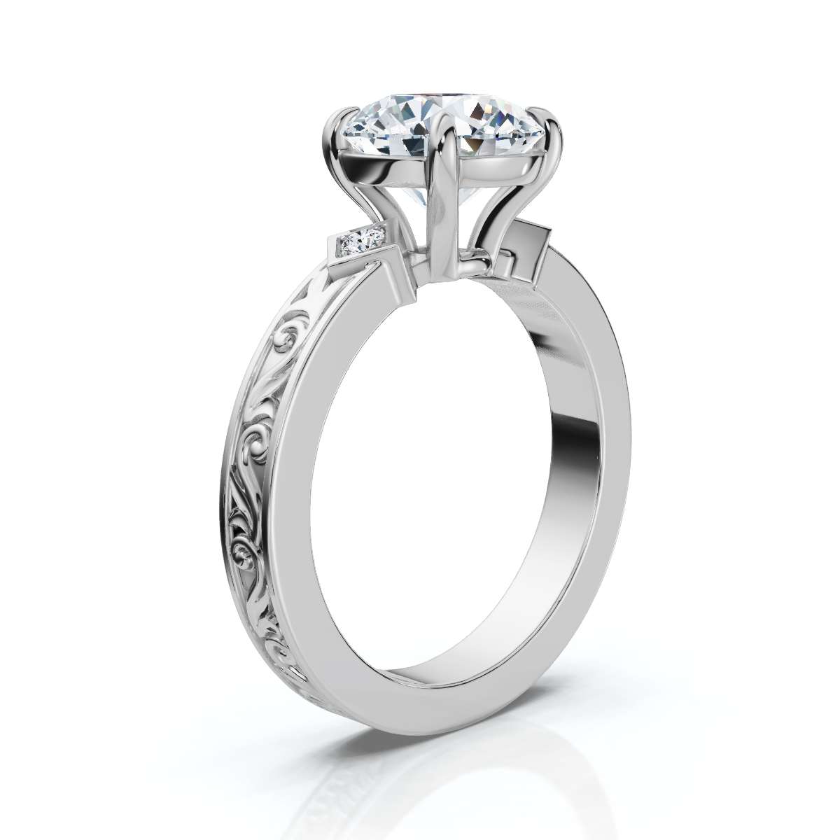 14K White Gold Zelda Filigree Accents Lab Grown Diamond Ring (1/20 ct. tw)