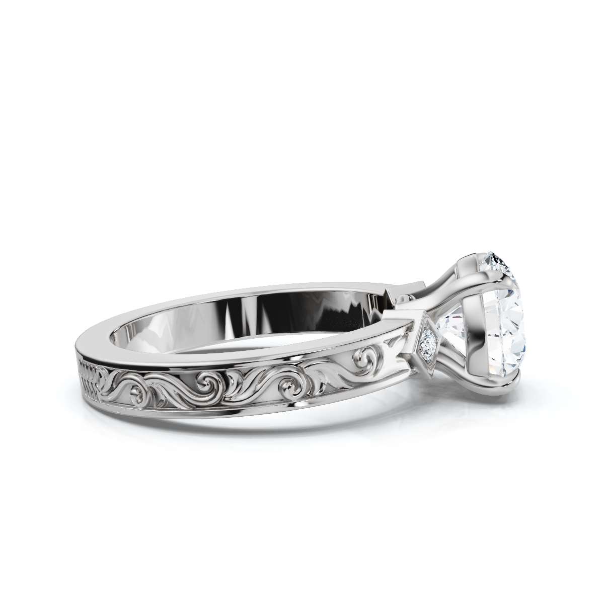 14K White Gold Zelda Filigree Accents Lab Grown Diamond Ring (1/20 ct. tw)
