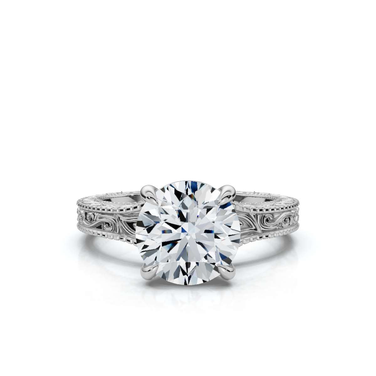 14K White Gold Tinsley Filigree Lab Grown Diamond Ring 