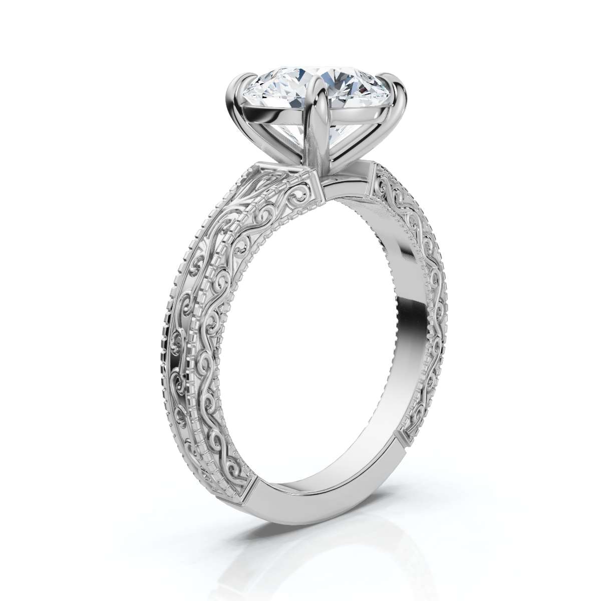 14K White Gold Tinsley Filigree Lab Grown Diamond Ring 