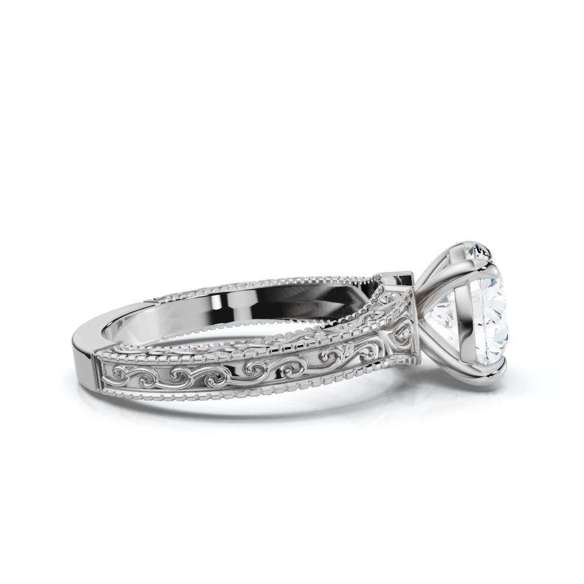14K White Gold Tinsley Filigree Lab Grown Diamond Ring 