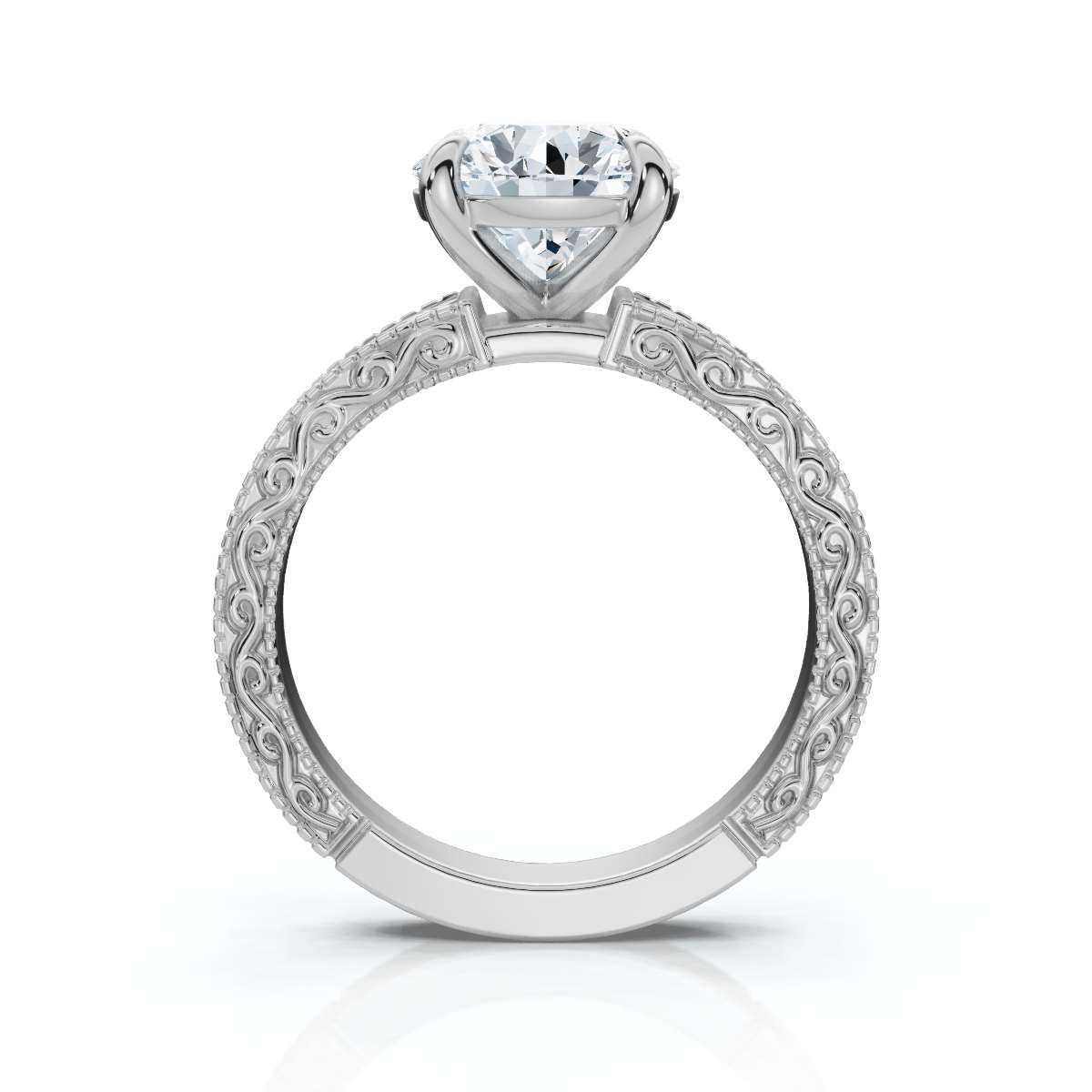 14K White Gold Tinsley Filigree Lab Grown Diamond Ring 