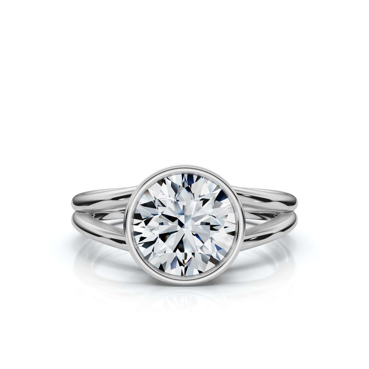 14K White Gold Michal Bezel Solitiare Engagement Ring 