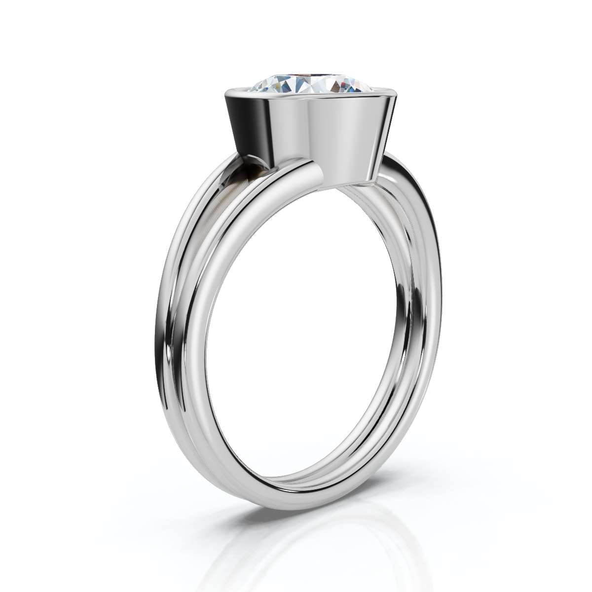 14K White Gold Michal Bezel Solitiare Engagement Ring 