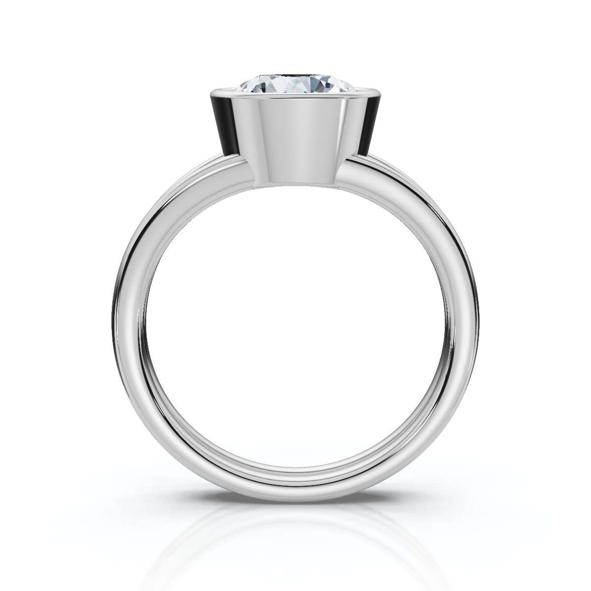 14K White Gold Michal Bezel Solitiare Engagement Ring 
