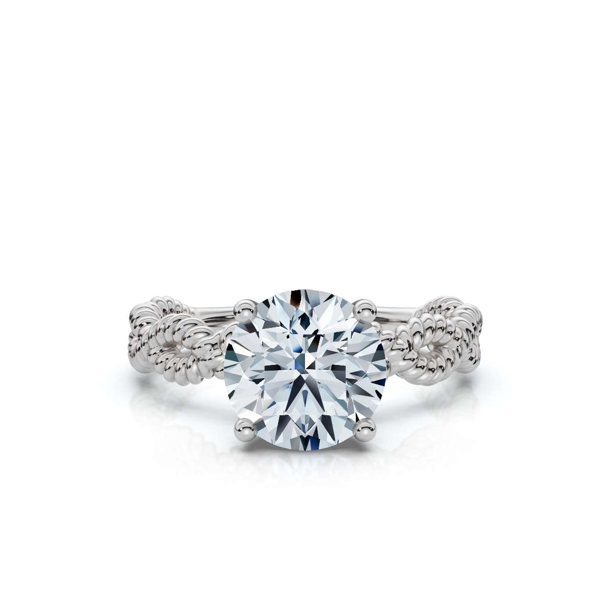 14K White Gold Tohar Braided Solitaire Engagement Ring 