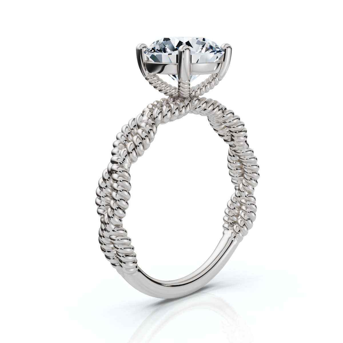 14K White Gold Tohar Braided Solitaire Engagement Ring 