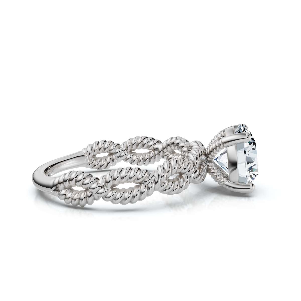 14K White Gold Tohar Braided Solitaire Engagement Ring 