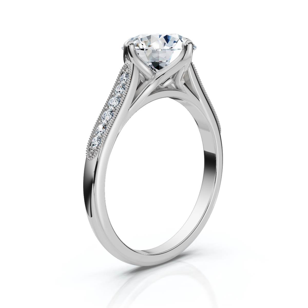 14K White Gold Zoryana Accents Lab Grown Diamond Engagement Ring (1/10 ct. tw)