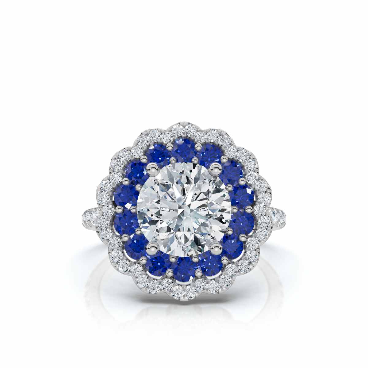 14K White Gold Aurembra Accents Lab Grown Diamond & Blue Sapphire Engagement Ring (4/5 ct. tw)