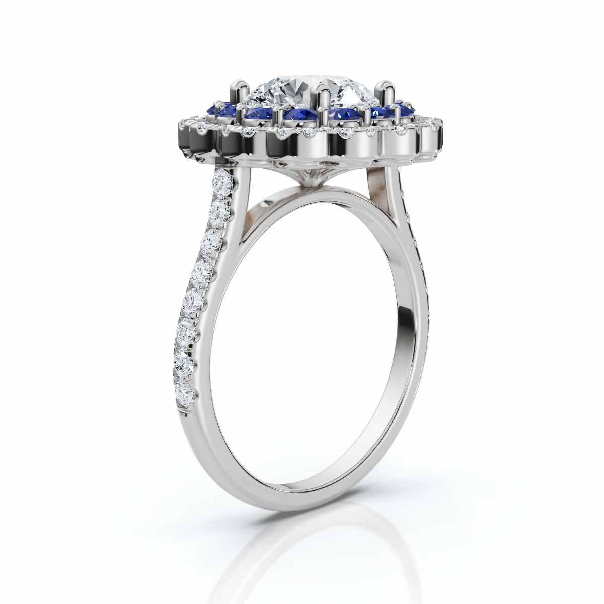 14K White Gold Aurembra Accents Lab Grown Diamond & Blue Sapphire Engagement Ring (4/5 ct. tw)