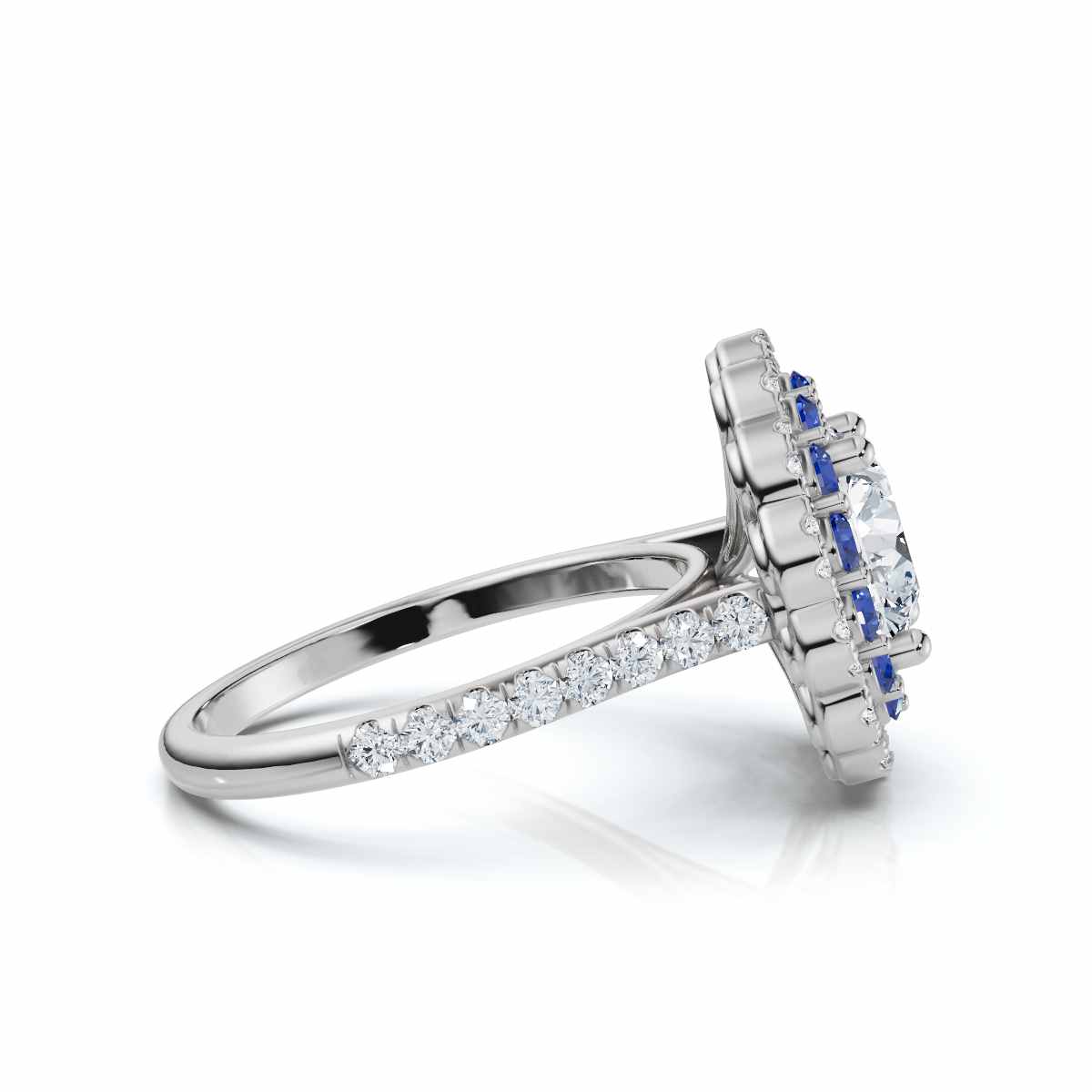 14K White Gold Aurembra Accents Lab Grown Diamond & Blue Sapphire Engagement Ring (4/5 ct. tw)