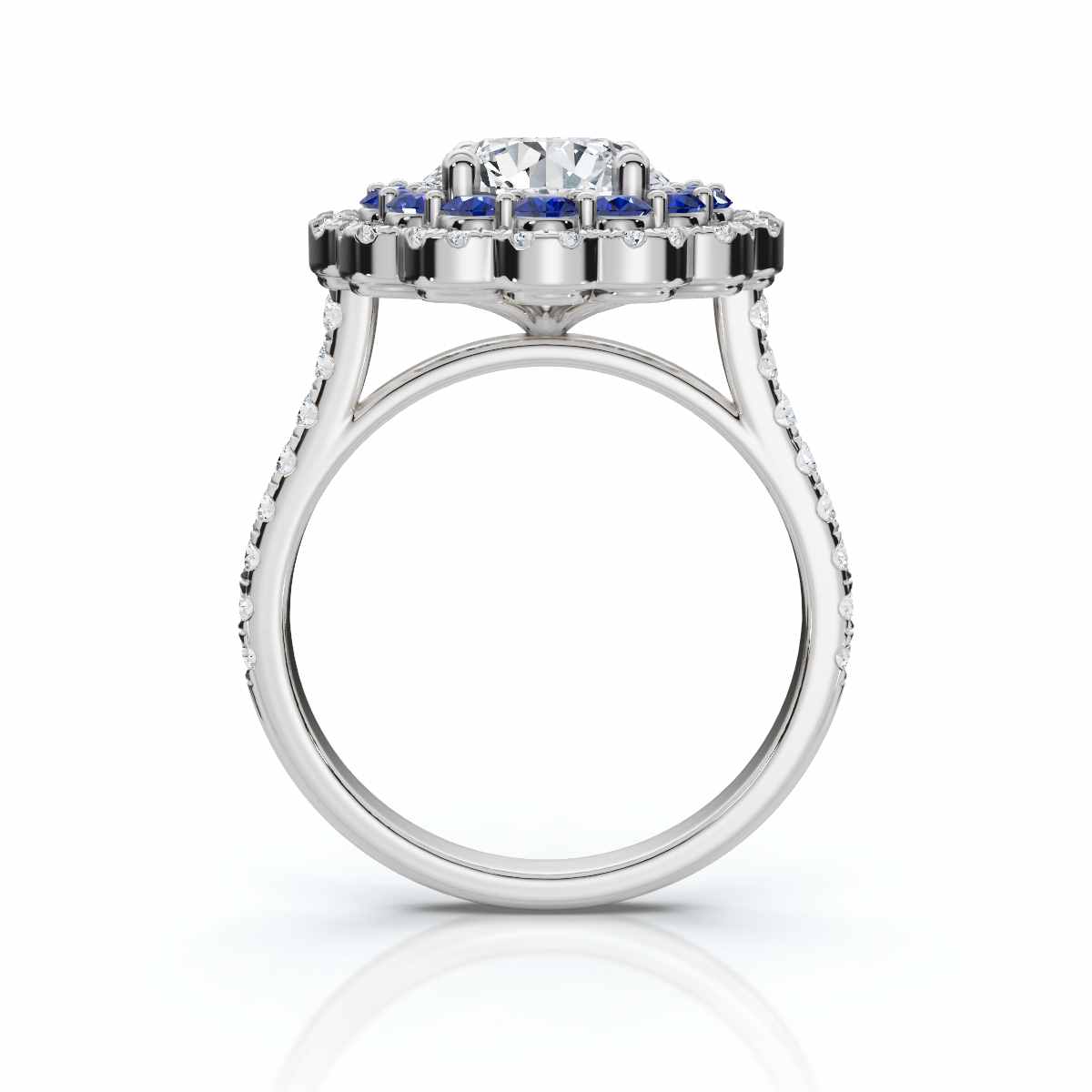 14K White Gold Aurembra Accents Lab Grown Diamond & Blue Sapphire Engagement Ring (4/5 ct. tw)