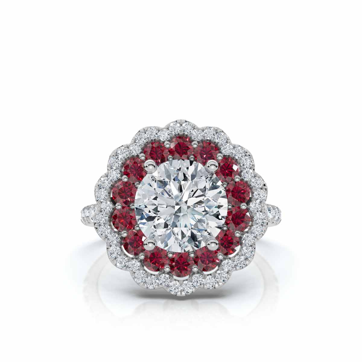 14K White Gold Aurembra Accents Lab Grown Diamond & Ruby Engagement Ring (4/5 ct. tw)