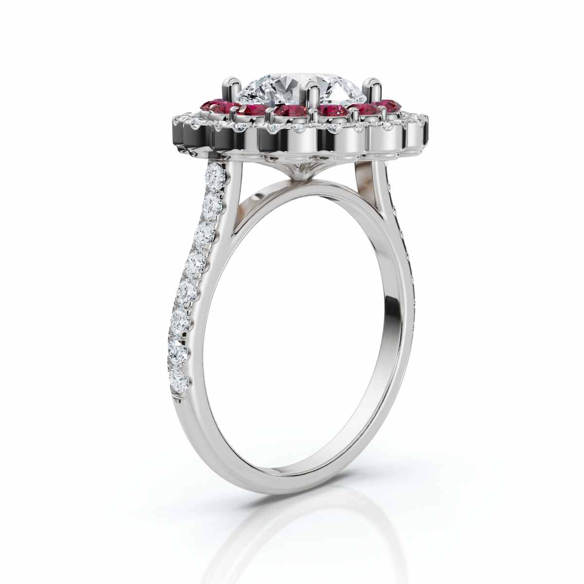 14K White Gold Aurembra Accents Lab Grown Diamond & Ruby Engagement Ring (4/5 ct. tw)