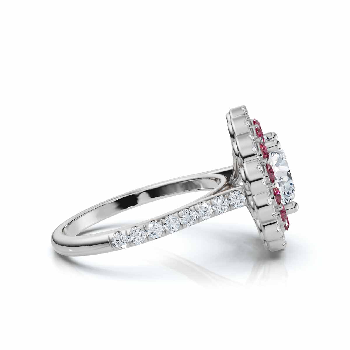 14K White Gold Aurembra Accents Lab Grown Diamond & Ruby Engagement Ring (4/5 ct. tw)