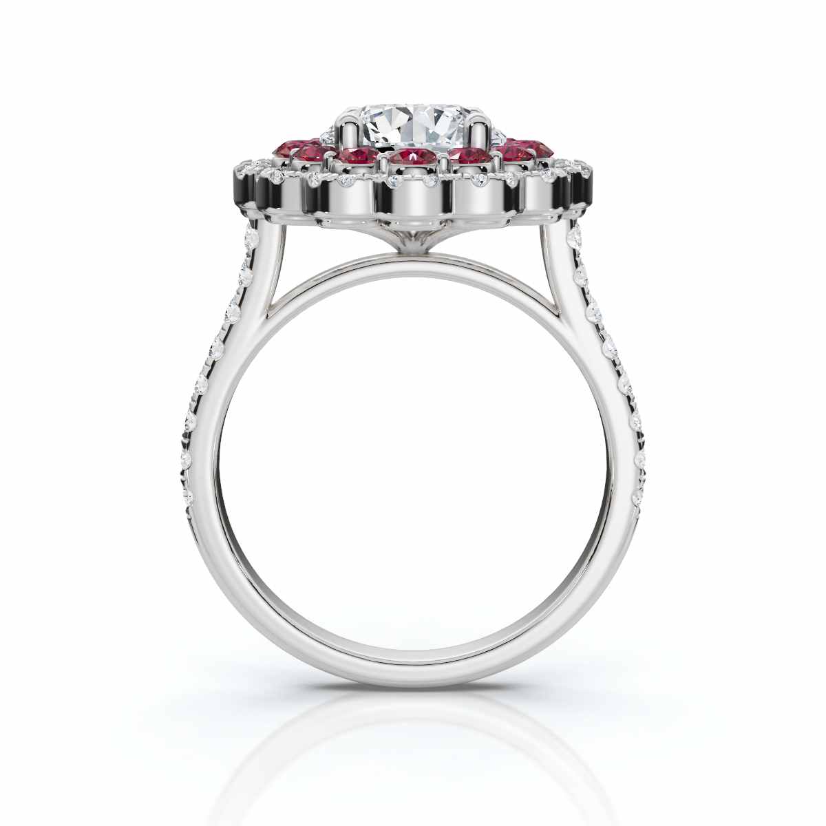 14K White Gold Aurembra Accents Lab Grown Diamond & Ruby Engagement Ring (4/5 ct. tw)