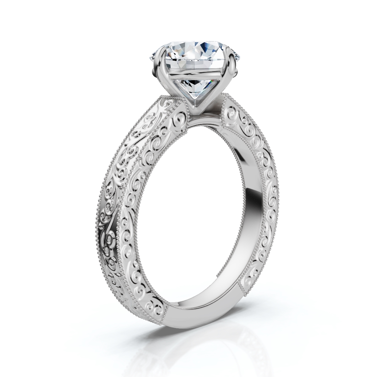 14K White Gold Kaelira Button Prong Solitaire Engagement Ring 