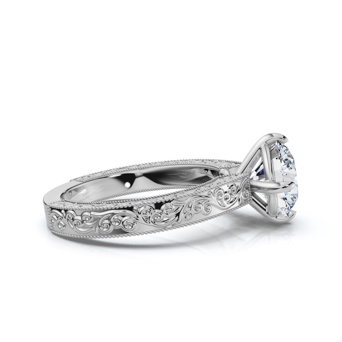 14K White Gold Kaelira Button Prong Solitaire Engagement Ring 