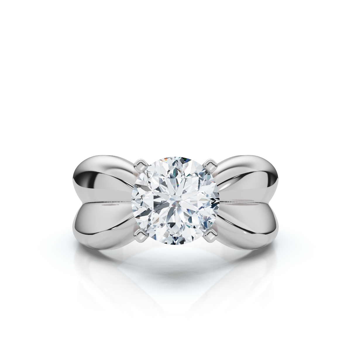14K White Gold Inaya Solitaire Pinched Bow Shaped Engagement Ring 
