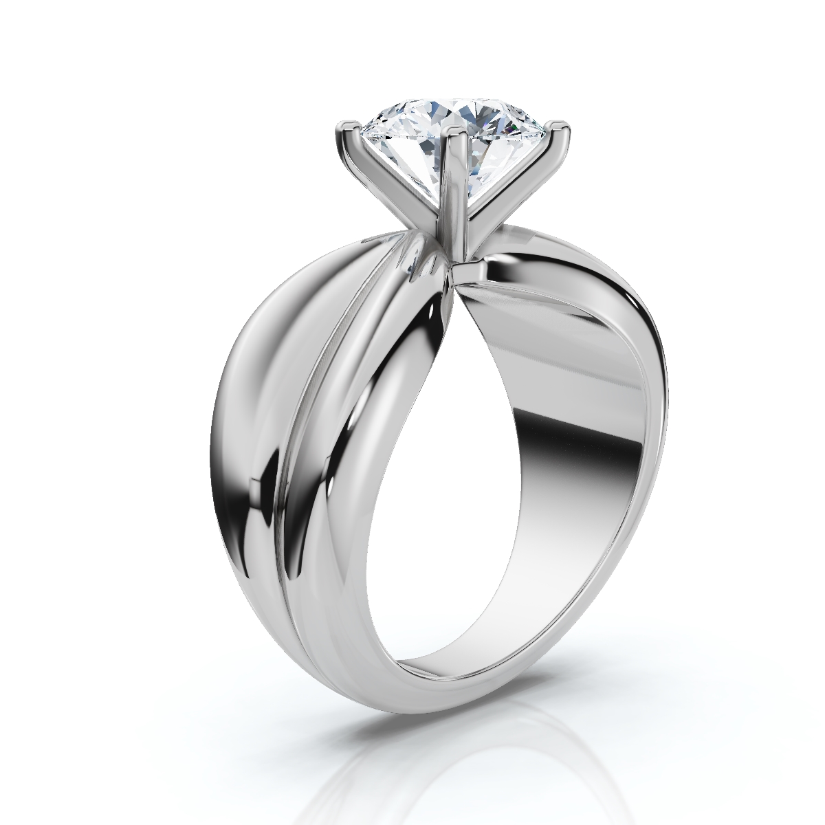 14K White Gold Inaya Solitaire Pinched Bow Shaped Engagement Ring 