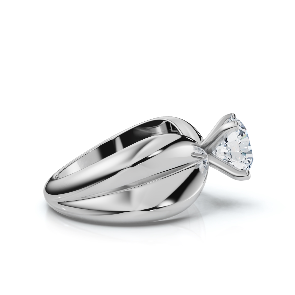 14K White Gold Inaya Solitaire Pinched Bow Shaped Engagement Ring 