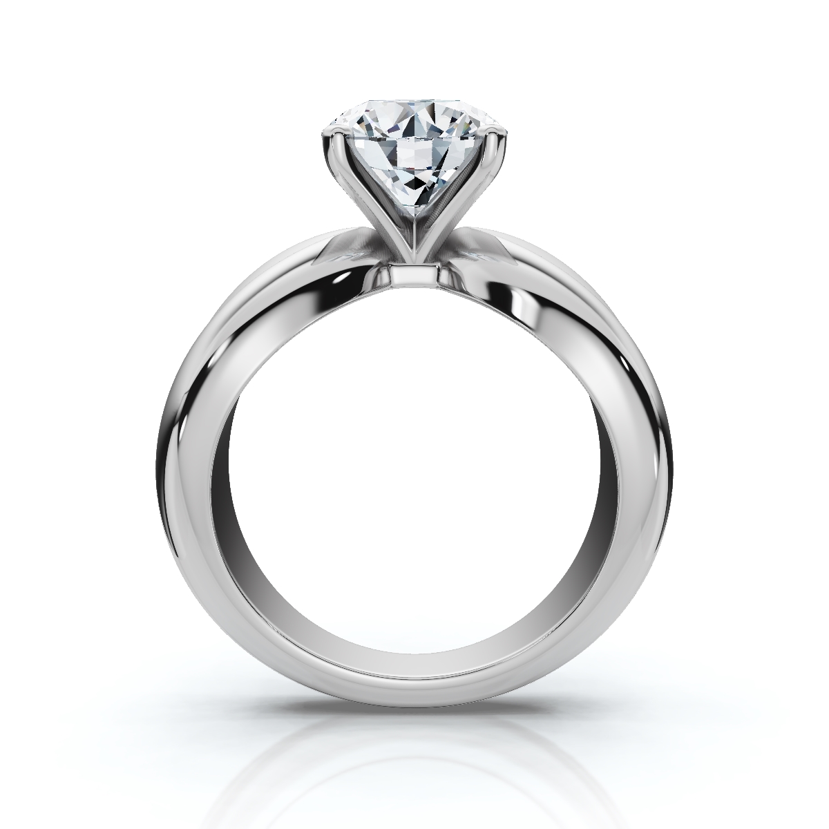 14K White Gold Inaya Solitaire Pinched Bow Shaped Engagement Ring 