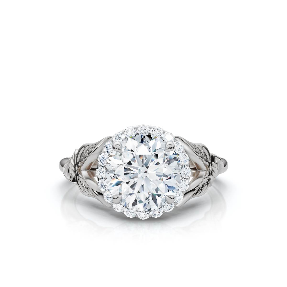 14K White Gold Aurynis Halo Nature Inspired Lab Grown Diamond Ring (1/10 ct. tw)