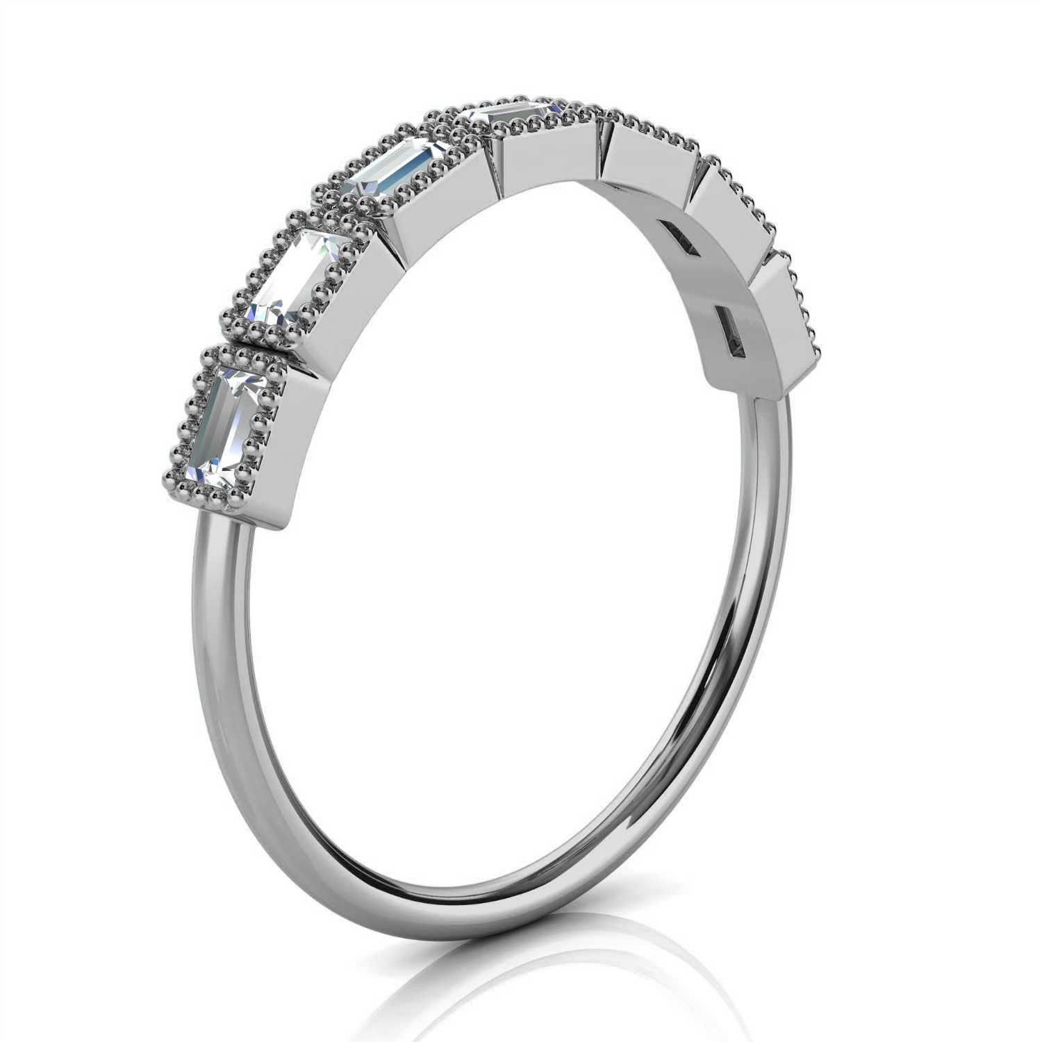 Platinum Jamie Delicate Baguette Milgrain Organic Design Diamond Ring