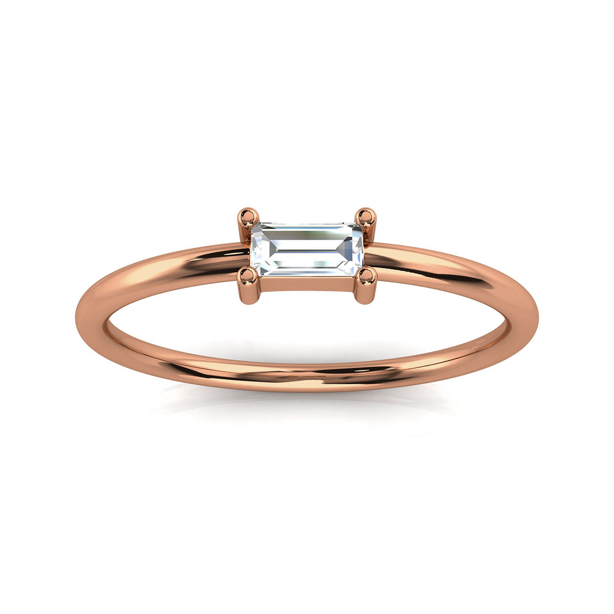 18K Rose Gold Cynthia Minimalist Baguette Diamond Solitaire Ring (1/7